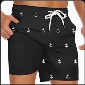 White and black anchor print swim trunks XL